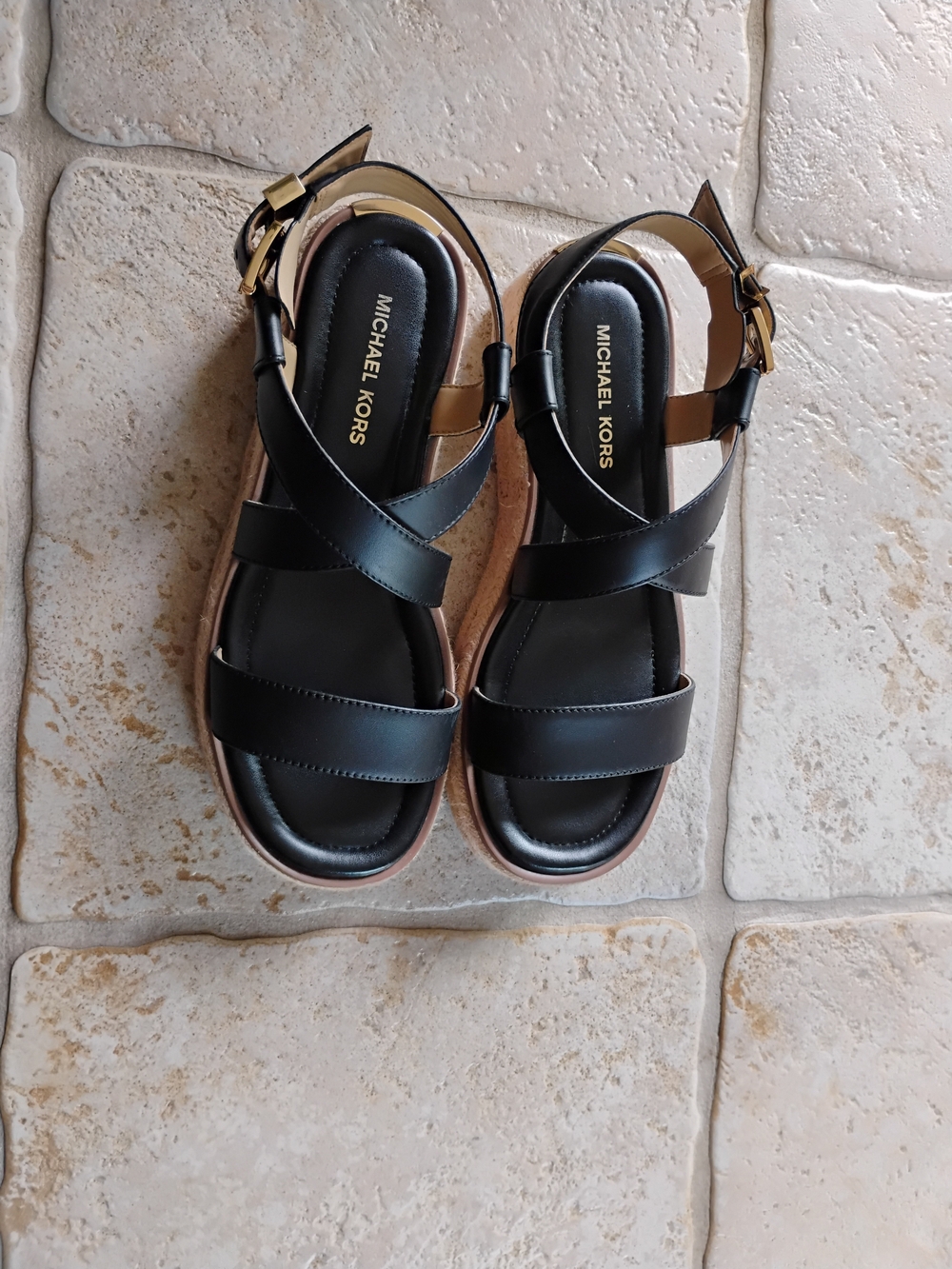 Michael Kors Black Leather Crisscross Strap Platform Sandals